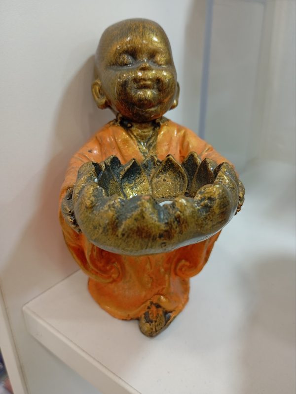 Soporte Vela Monje Shaolin Dorado