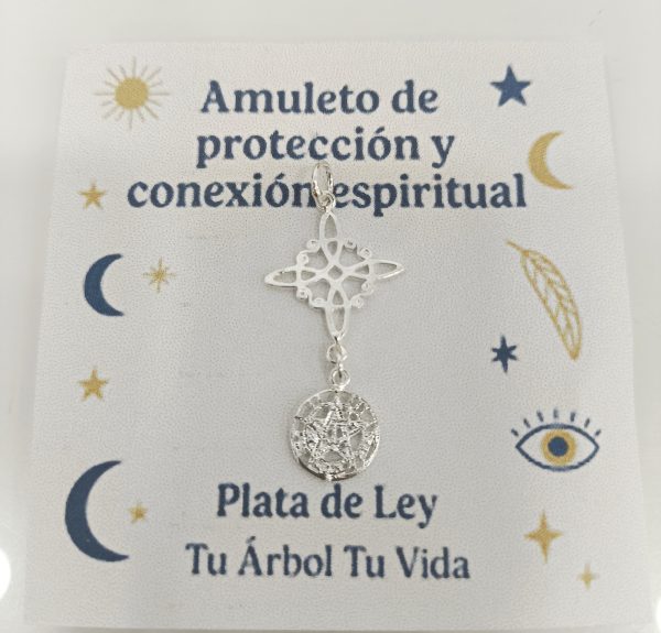 Colgante doble protección Nudo de Bruja y Tetragrámaton