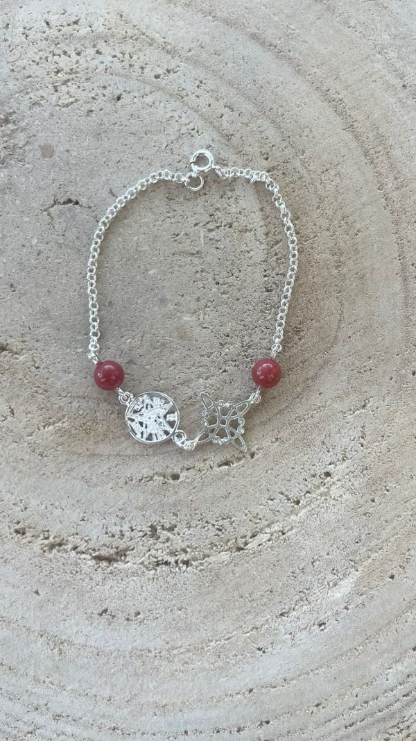 Pulsera doble protección Nudo de Bruja, Tetragrámaton y Coral
