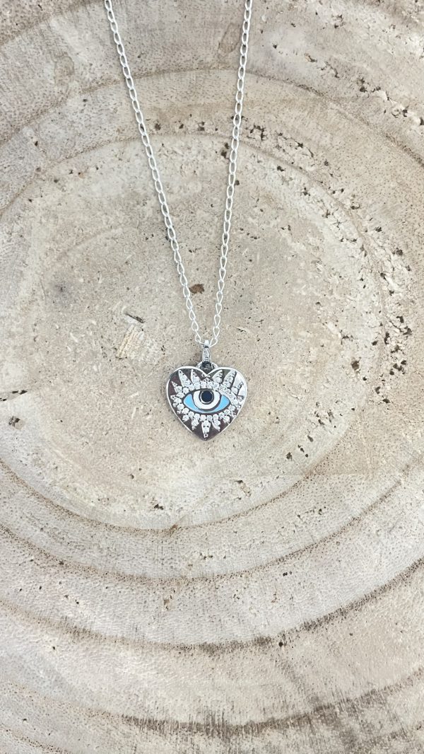 Colgante de corazon en plata con ojo turco
