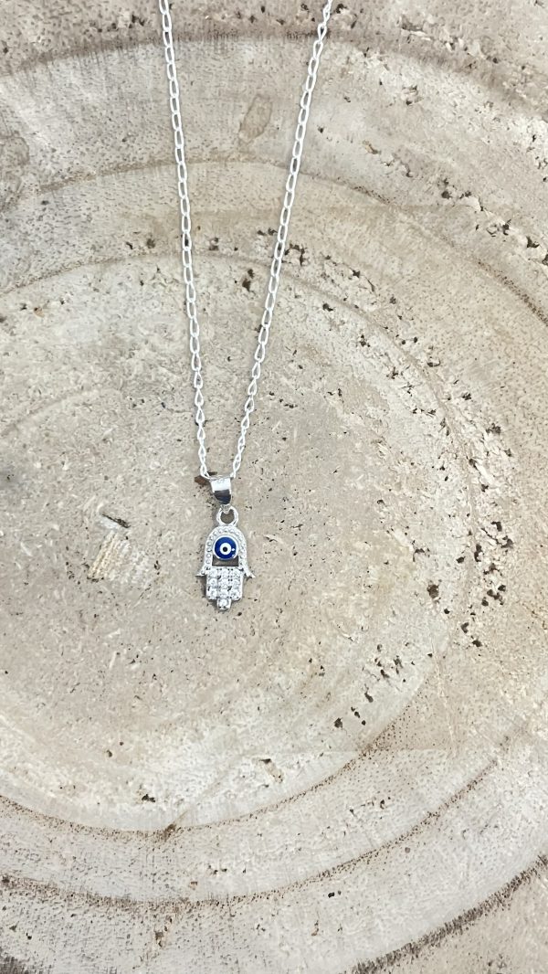 Colgante en plata con mano de fátima y ojo turco
