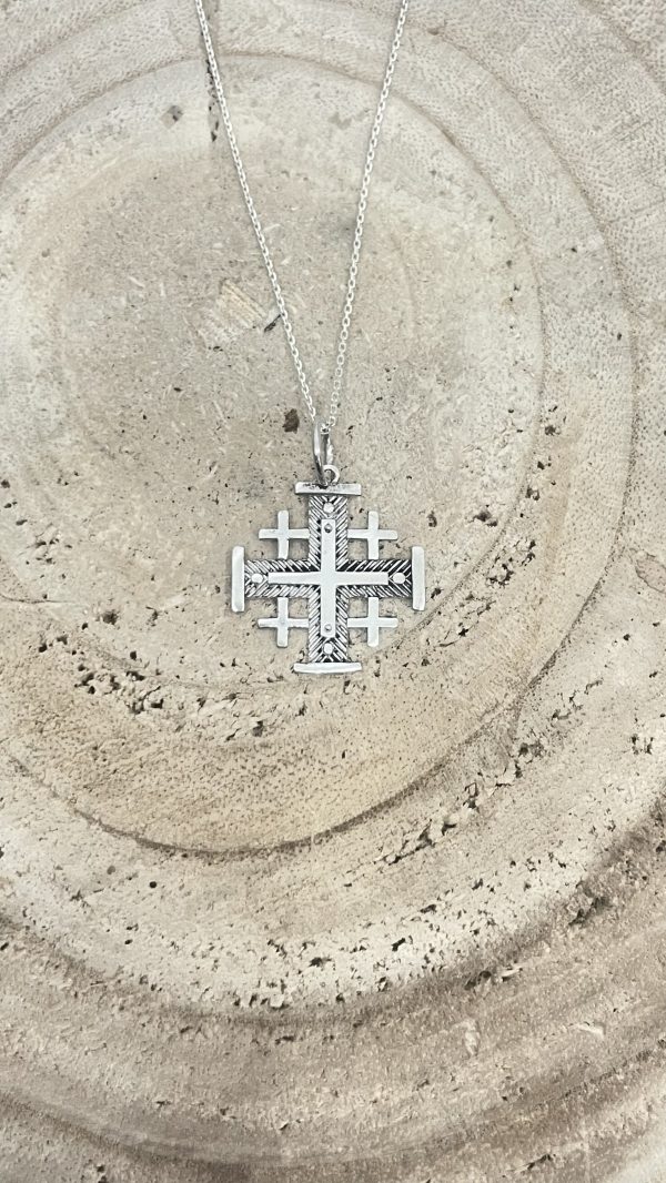 Colgante plata envejecida cruz de jerusalén
