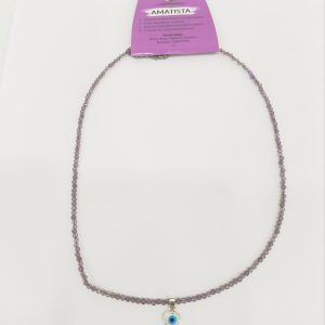 Gargantilla de amatista facetada con ojo turco en nacar