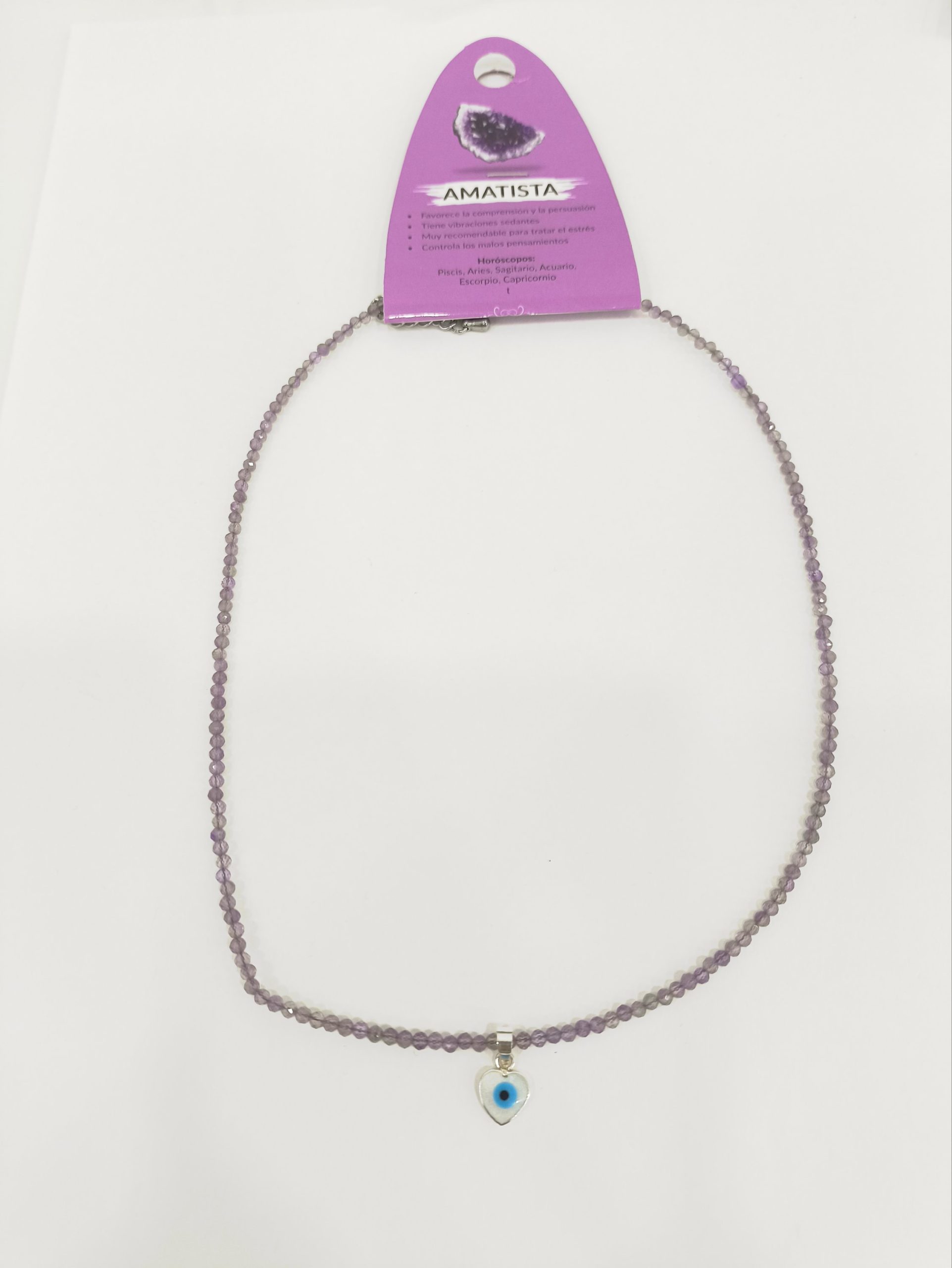 Gargantilla de amatista facetada con ojo turco en nacar