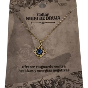 Colgante Nudo de bruja con ojo turco en acero dorado