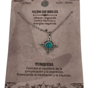 Colgante Nudo de Bruja con turquesa en acero