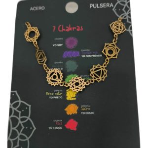Pulsera chakras en acero dorado