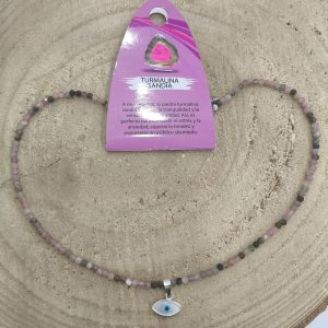 Gargantilla de turmalina Sandía con ojo turco