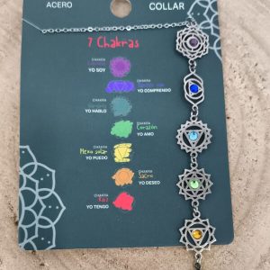 Colgante 7 chakras con zirconitas de colores, en acero, incluye cadena