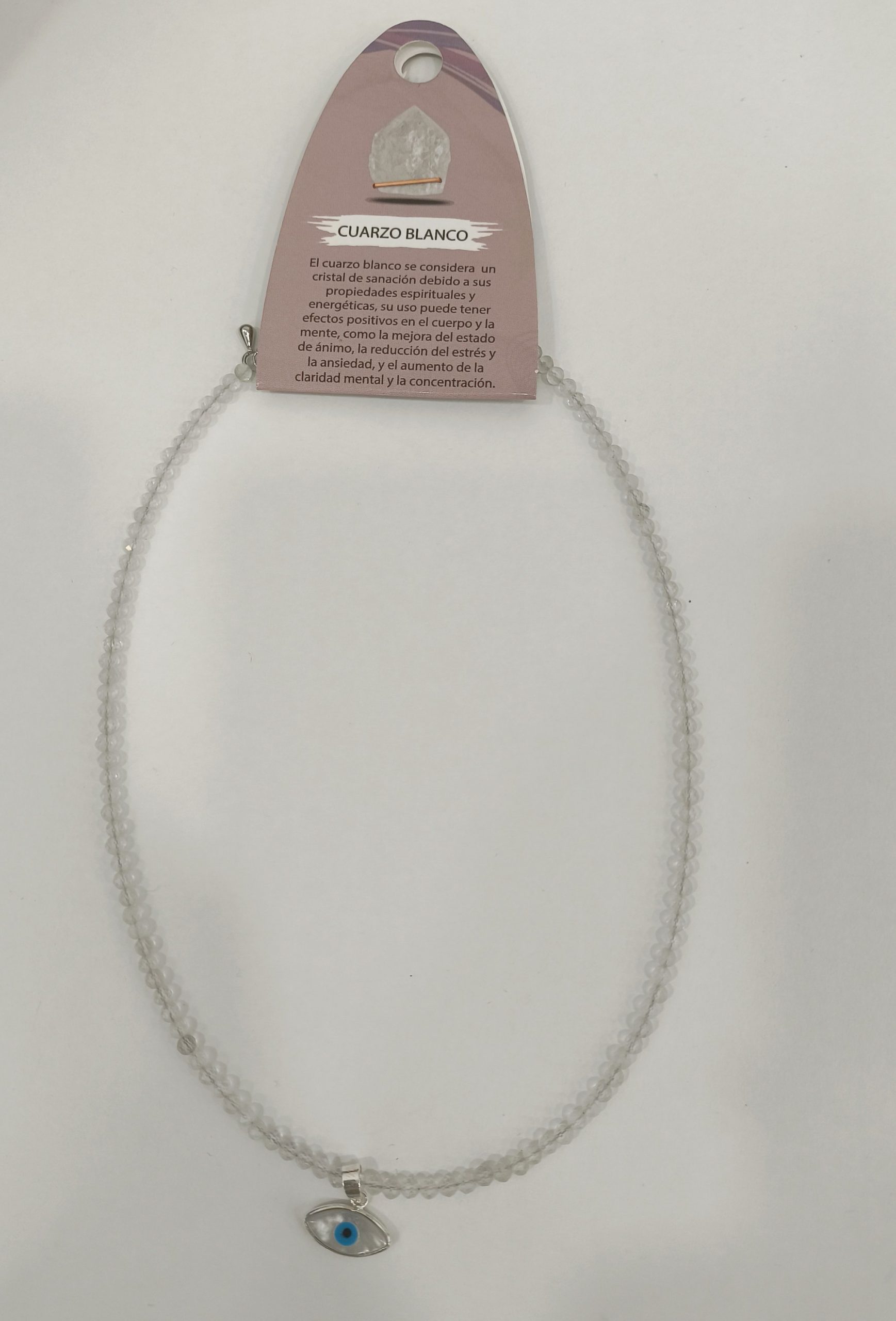 Gargantilla cuarzo blanco con ojo turco en nacar