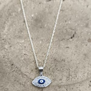 Colgante Ojo turco con circonitas en plata de ley, incluye cadena de plata