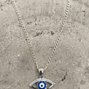 Colgante Ojo Turco con circonitas en plata de ley (cadena 45 cm)