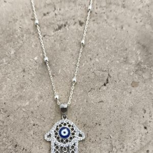 Colgante Mano de Fátima con ojo turco y circonitas de colores