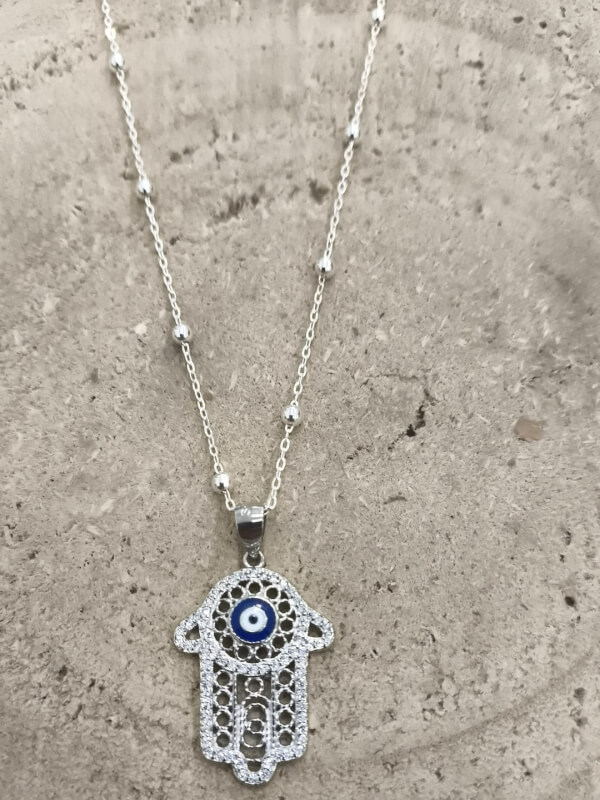 Colgante Mano de Fátima con ojo turco y circonitas de colores