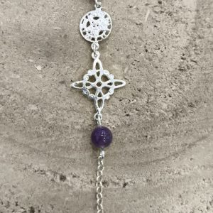 Pulsera Nudo de Bruja, tetragramaton, y Amatista doble en plata de ley