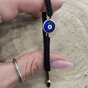 Pulsera macramé negra con ojo turco en plata de ley