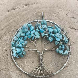 Colgante de acero árbol de la vida con turquesa