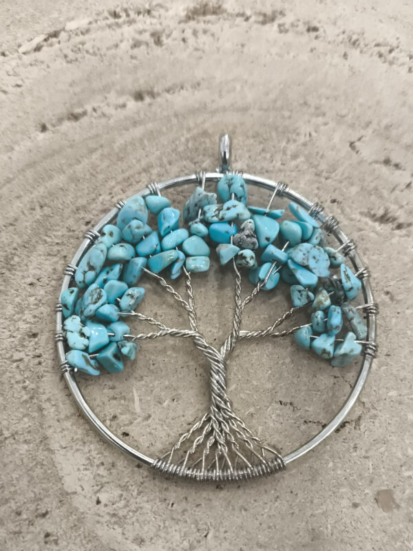 Colgante de acero árbol de la vida con turquesa
