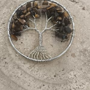 Colgante árbol de la vida con ojo de tigre en acero