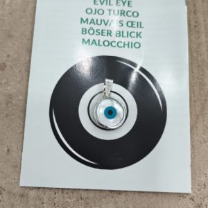 Colgante de ojo turco redondo en nácar y plata