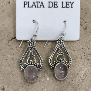 Pendientes de Cuarzo Rosa en plata de ley