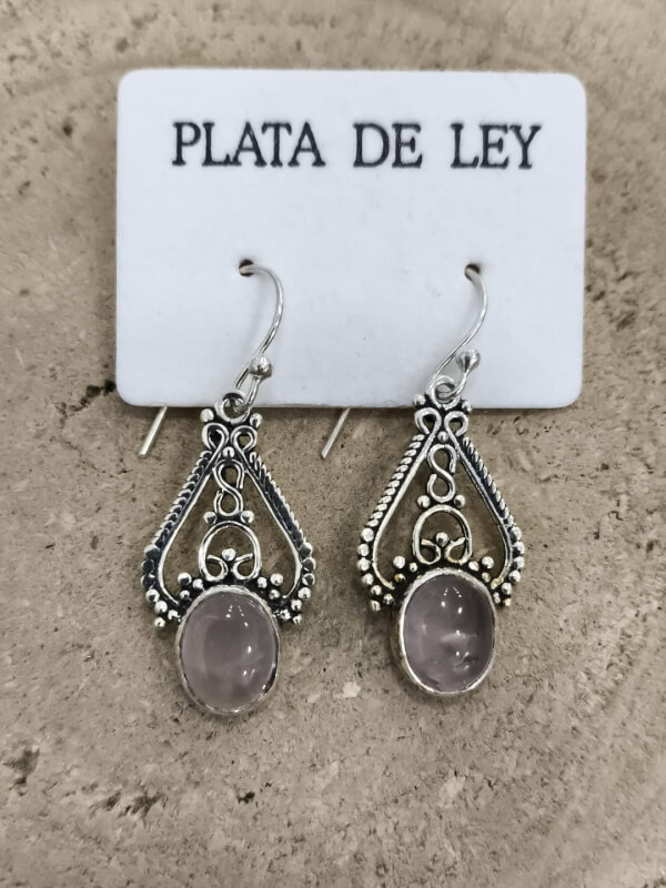 Pendientes de Cuarzo Rosa en plata de ley