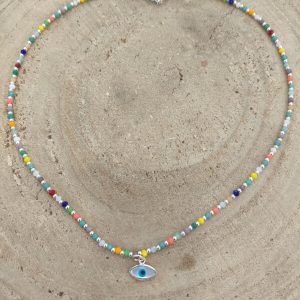 Gargantilla de cristales multicolor con ojo turco en nácar