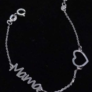 Pulsera mamá y corazón en plata de ley