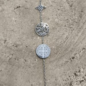 Pulsera triple protección (nudo, Tetragramatón y San Benito) en acero