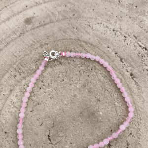 Tobillera de Cuarzo Rosa facetada en plata de ley
