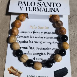 Pulsera de palo santo y turmalina de 8mm
