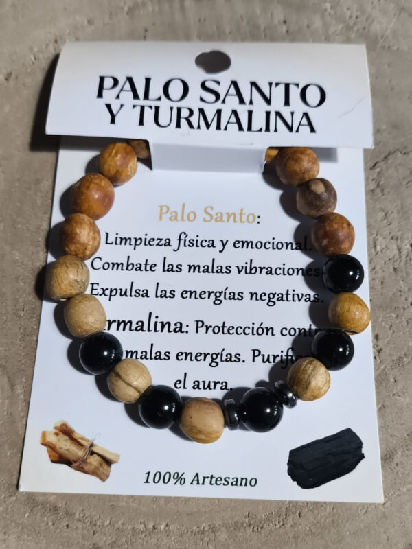 Pulsera de palo santo y turmalina de 8mm