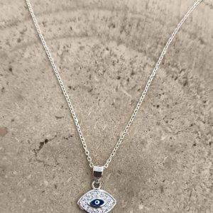 Colgante ojo turco con circonitas y cadena de plata de 40cm