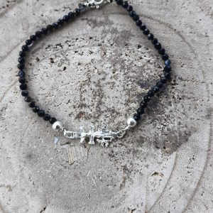 Pulsera Cruz de Caravaca y Turmalina Negra en Plata de Ley