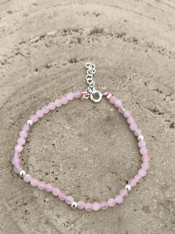 Pulsera de cuarzo rosa facetada